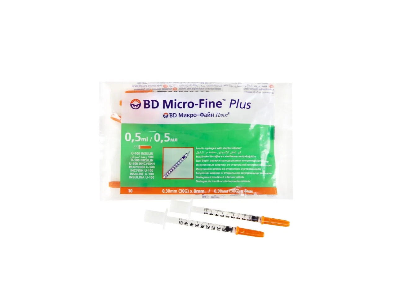 Шприцы инсулиновые одноразовые BD Micro-Fine Plus с иглами 0,5 ml U-100 0,30 x 8,0 mm (30 G) №10#1