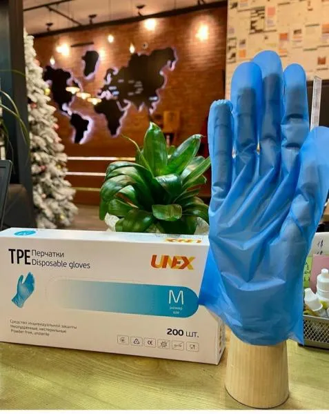 Перчатки TPE синий , чёрный медицинские перчатки UNEX Group#1