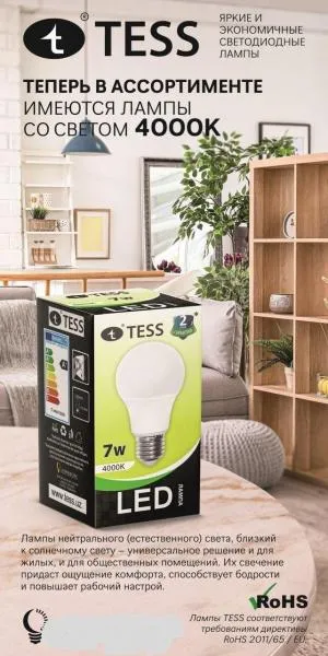 Лампа светодиодная A60 15 Вт "TESS" E27 3000K#6