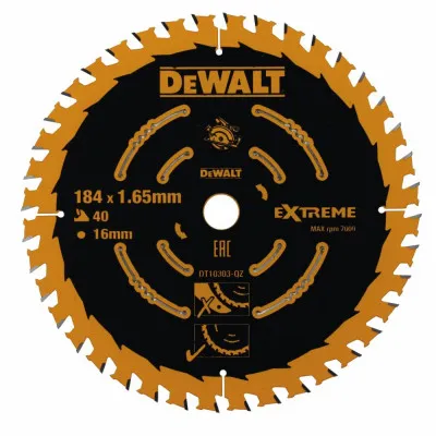 Пильный диск по дереву DEWALT, DT10303-QZ, EXTREME, 184 х 16 мм, 40 зубов