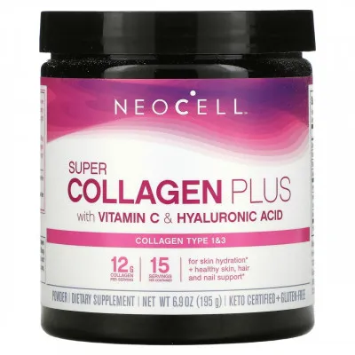 Neocell, Super Collagen Plus, C vitamini va gialuron kislotasi bilan kollagen, 195 g