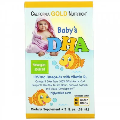 California Gold Nutrition, ДГК для детей, американский омега-3 с витамином D3, 1050 мг, 59 мл