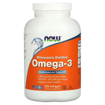 NOW Oziq-ovqatlar, Omega-3 yog 'kislotalari, 180 EPA / 120 DHA, 500 kapsula