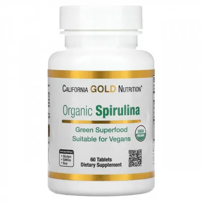 California Gold Nutrition, USDA tomonidan tasdiqlangan organik Spirulina, 500 mg, 60 tabletka