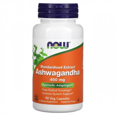 NOW Foods, Ashwagandha, standartlashtirilgan ekstrakt, 450 mg, 90 sabzavotli kapsulalar
