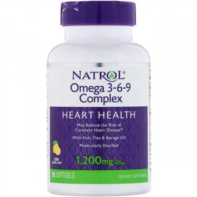 Американский Natrol, Комплекс омега 3-6-9, со вкусом лимона, 1200 мг, 90 мягких таблеток