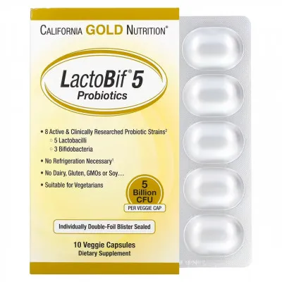 California Gold Nutrition, LactoBif, пробиотики, 5 млрд КОЕ, 10 растительных капсул