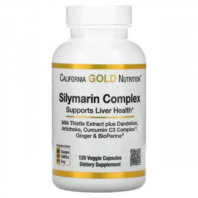 California Gold Nutrition, комплекс с силимарином, экстракт расторопши и одуванчика, артишок, куркумин C3 Complex, имбирь и BioPerine, 120 растительных капсул
