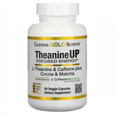 California Gold Nutrition, TheanineUP, Fokuslangan energiya, L-Theanine va Kofein, 60 sabzavotli kapsulalar