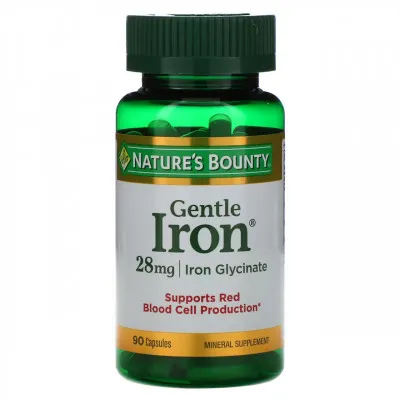 Nature's Bounty, Gentle Iron, железо, 28 мг, 90 капсул