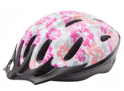 Шлем защитный BS (tape) бело-розовый-цветы M