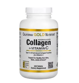 California Gold Nutrition, пептиды гидролизованного коллагена с витамином C, тип 1 и 3, 250 таблеток