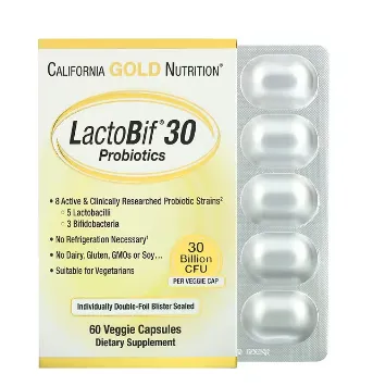 Kaliforniya oltin oziqlantiruvchi probiyotiklari, LactoBif, 30 milliard CFU, 60 sabzavotli kapsulalar