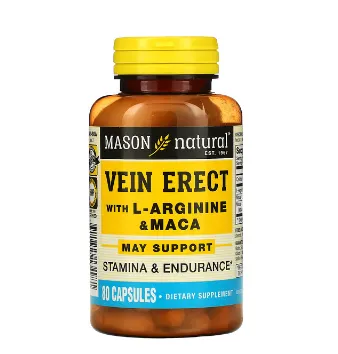 Пищевая добавка Масон Натурал, Vein Erect, с L-аргинином и мака, 80 капсул