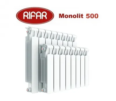 Bimetalik radiator RIFAR Monolit VR 500-10, termostatik klapanli pastki ulanish, 10 qism