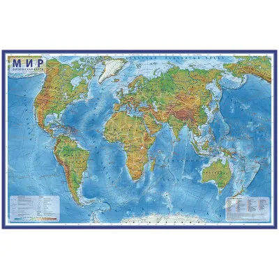 Карта "Мир" физическая Globen, 1:25 млн., 1200*780 мм, интерактивная, с ламинацией, в тубусе