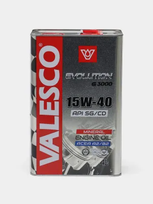 Масло минеральное VALESCO EVOLUTION G3000 Gasoline SAE  15W-40 API SG/CD  4/60/200/208л