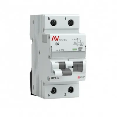 Дифференциальный автомат DVA-6 1P+N 6А (D) 30мА (A) 6кА EKF AVERES