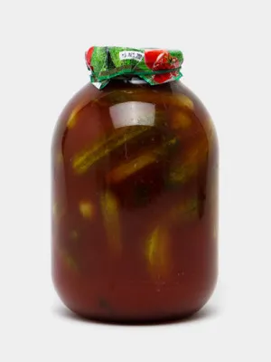 Маринованные огурцы в томатном соке Eurofood стеклянная банка 3л