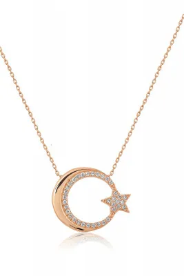 Женское серебряное ожерелье с камнями, модель: луна со звездочкой uvps100011 Larin Silver золотистый