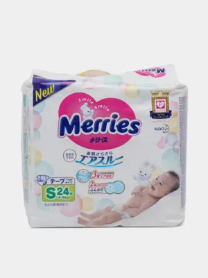 Подгузники для детей Merries S 4-8 кг, 24 шт
