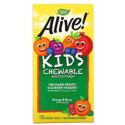 Nature’s Way, Alive! комплекс мультивитаминов для детей, со вкусом апельсина и ягод, 120 жевательных таблеток