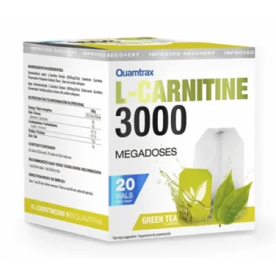 QUAMTRAX, L-Carnitine 3000 - 20 флаконов - зеленый чай