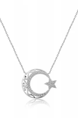 Женское серебряное ожерелье с камнями, модель: луна со звездочкой uvps100017 Larin Silver