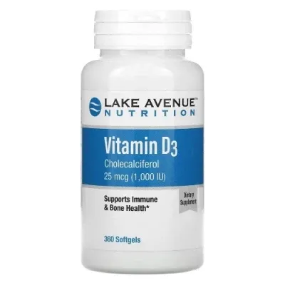 Vitamin D3 Lake Avenue Nutrition, 25 mkg (1000 IU), 360 Softgels