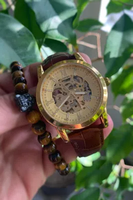 Механические мужские наручные часы Longbo коричневый
