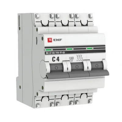Автоматический выключатель 3P  4А (C) 4,5kA ВА 47-63 EKF PROxima
