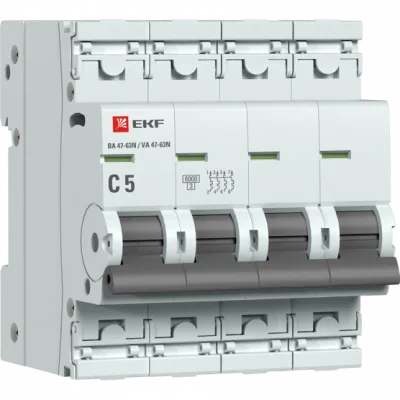 Автоматический выключатель 4P 5А (C) 6кА ВА 47-63N EKF PROxima