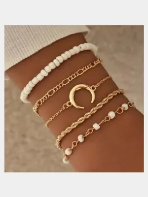 Набор женских браслетов, луна и бусины, цепочки на руку