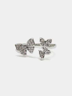 Женское безразмерное кольцо бабочка, цвет серебро