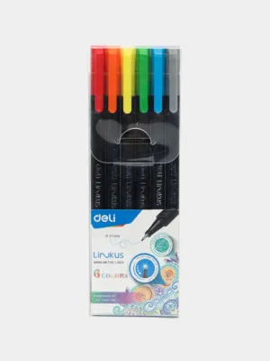 Лайнер ручки Deli 90006 Fine Liner, 6 цветов 