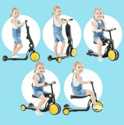 Детский самокат-беговел 5-in-1 Multifunction Stroller, желтый