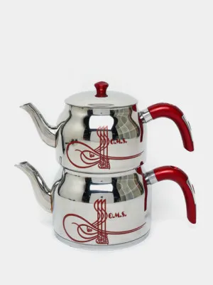 Стальной  набор турецких чайников, X-Large, Красный