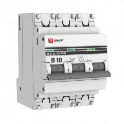 Автоматический выключатель 3P 10А (В) 4,5kA ВА 47-63 EKF PROxima