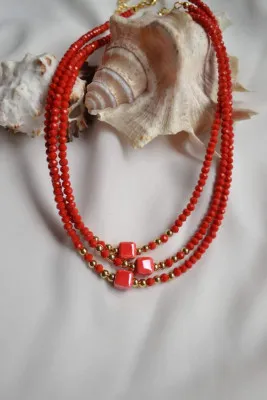 Ожерелье, модель: оранжевый камень - перламутровый хрусталь ti016 Mori