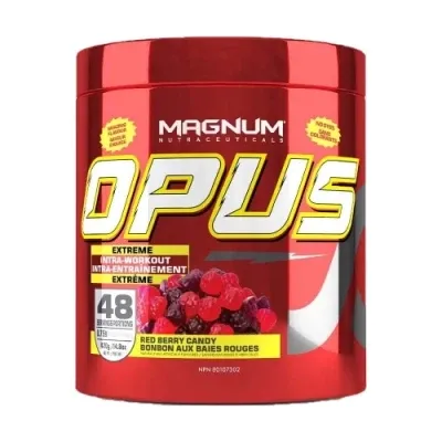 Magnum Nutraceuticals Stimulyatorsiz Opus Intra-mashq kukuni (48 ta porsiya) 420 g - Red Berry Candy, Magnum
