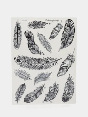 Переводные водные татуировки(тату) мандала, перья, ловец снов, лев и волк, 9 видов