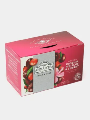 Чай чёрный Ahmad Tea Rosehip, hibiscus & cherry, 1.5 г, 20 пакетиков