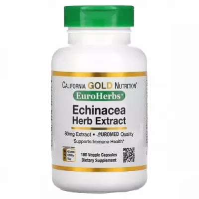 California Gold Nutrition, EuroHerbs, echinacea экстракт эхинацеи, 80 мг, 180 вегетарианских капсул