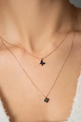 Серебряное ожерелье, модель: черная бабочка и цветок pp4092 Larin Silver