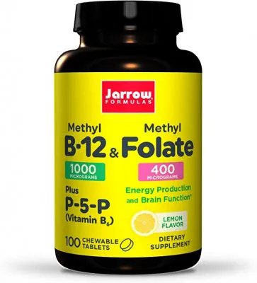 Biologik faol vitaminlar B12 va B9 Jarrow formulalari qo'shimcha kuchli metil 100 tab