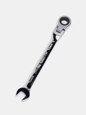 Ключ комбинированный трещоточный, 10мм, CrV, шарнирный, зеркакльный хром MTX