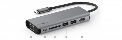 belkin CONNECT USB-C 6-in-1 Multiport Adapter hub