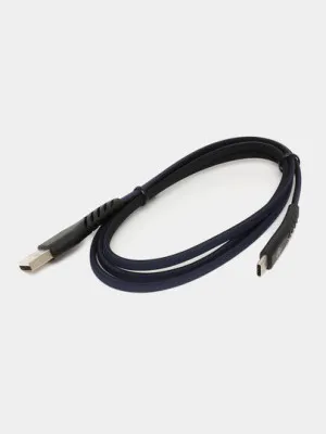 Кабель 2E USB 2.0 to Type-C Flat fabric, black/blue, 1m