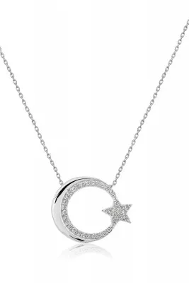 Женское серебряное ожерелье с камнями, модель: луна со звездочкой uvps100011 Larin Silver серебристый