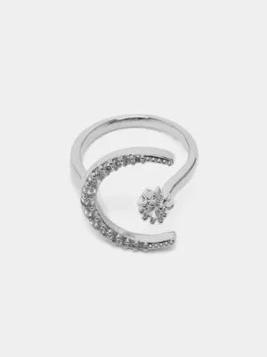 Женское безразмерное кольцо с луной, цвет серебро